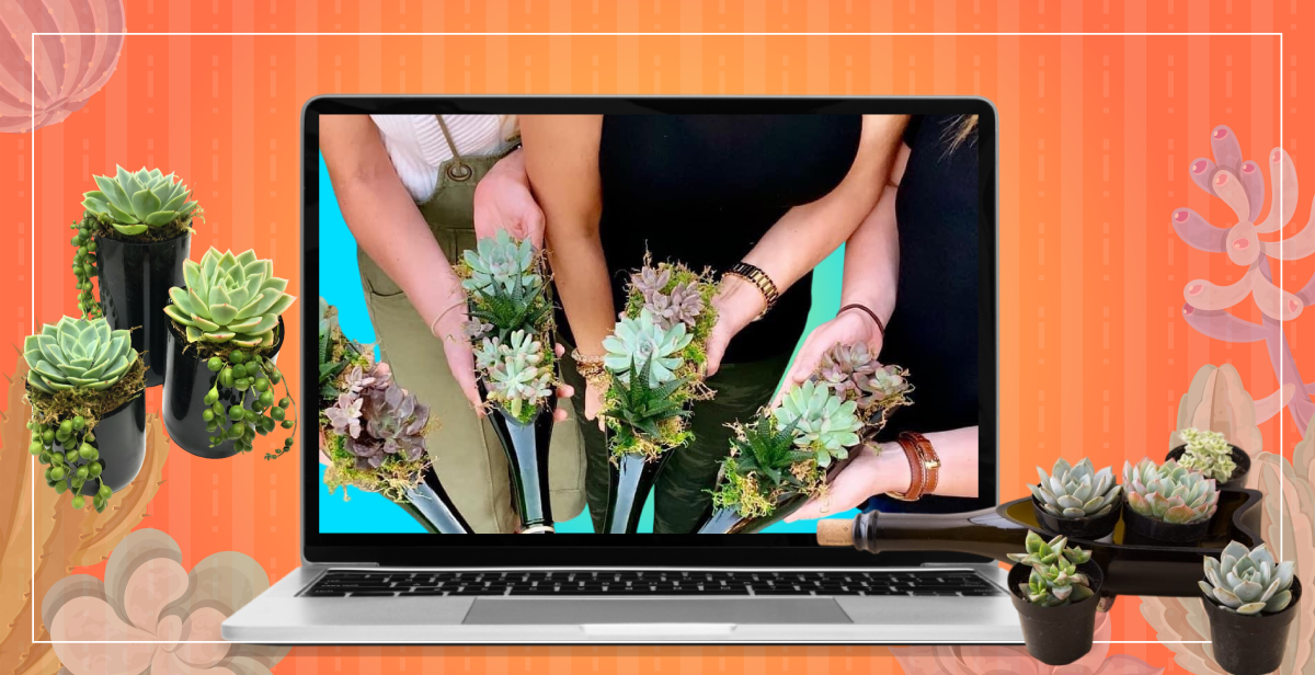 Virtual Wine Bottle Succulent Arrangement
